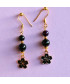 Boucles d'Oreilles Fleurs en Agate noire