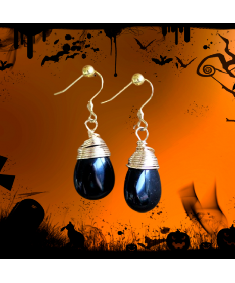 Boucles d'oreilles Agate noire