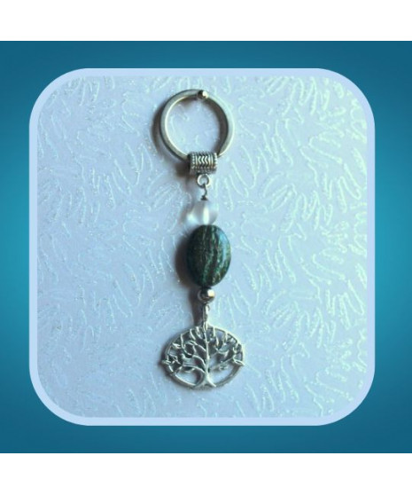 Porte-clefs Arbre de vie en Séraphinite et en Cristal de roche