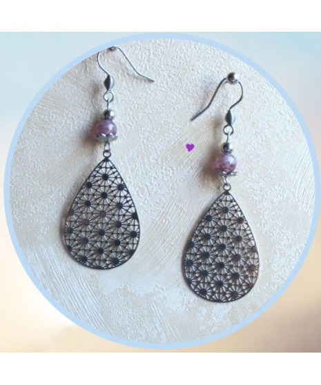 Boucles d'Oreilles Fleur de Vie en Lépidolite