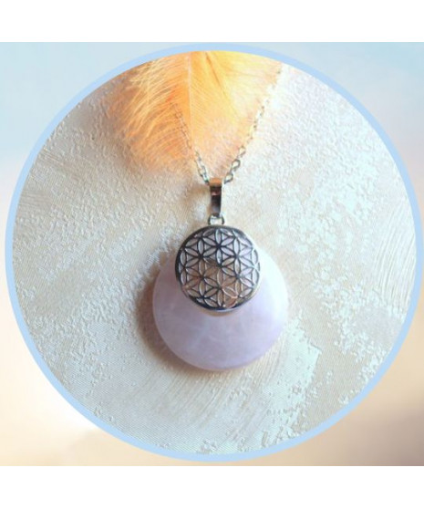 Pendentif Fleur de Vie en Quartz rose
