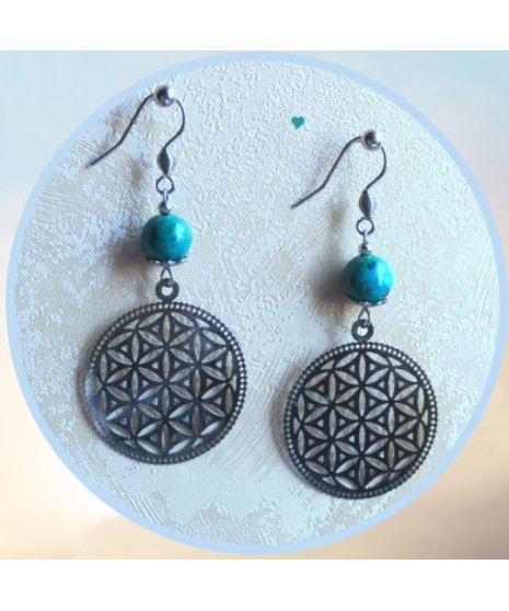 Boucles d'Oreilles Fleur de Vie en Chrysocolle