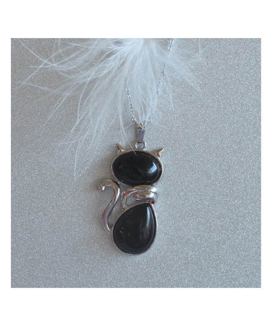 Pendentif Chat en Agate noire