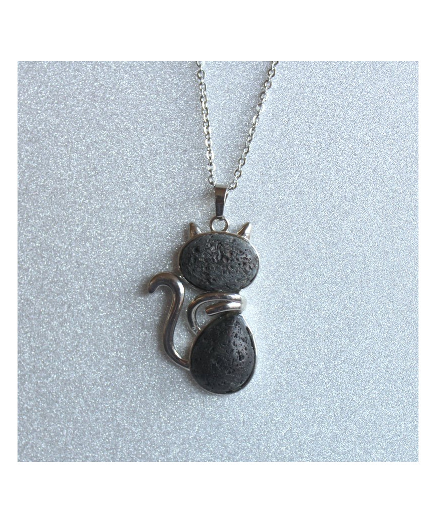 Pendentif Chat en Pierre de lave