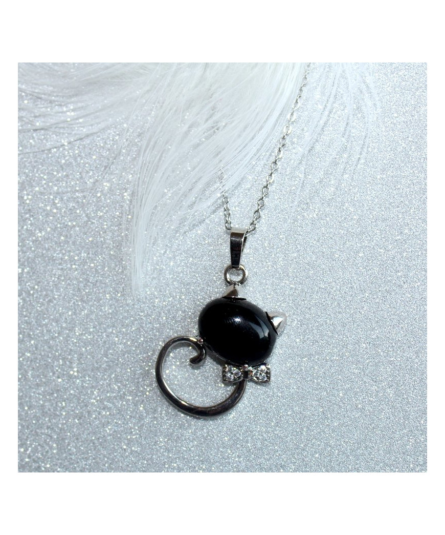 Pendentif Chat en Agate noire