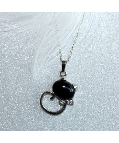 Pendentif Chat en Agate noire