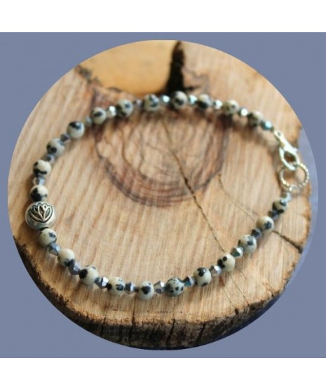 Bracelet Lotus en Jaspe dalmatien