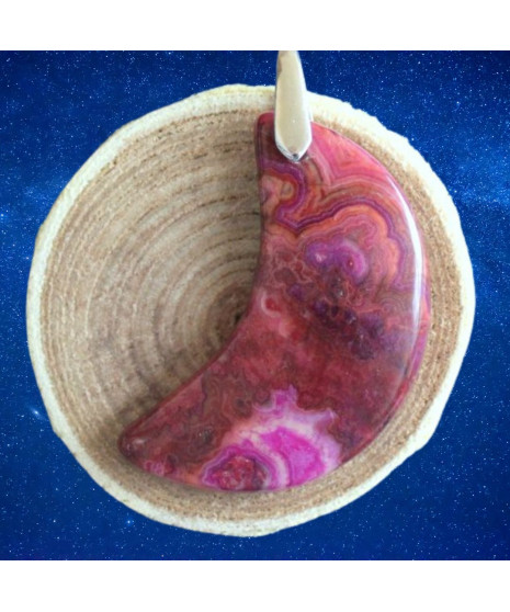 Pendentif Lune en Agate crazy rose