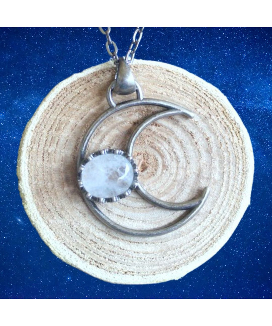 Pendentif Lune en Cristal de roche