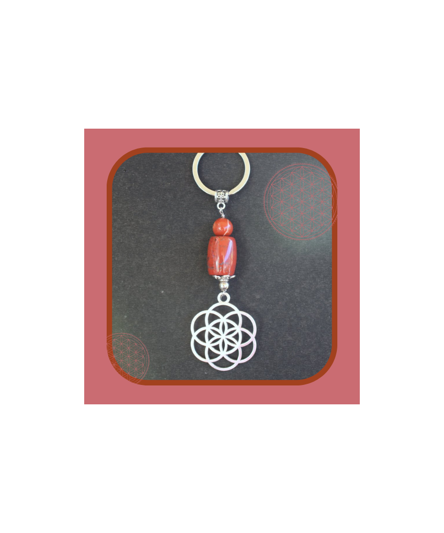 Porte-clefs Fleur de vie en Jaspe rouge