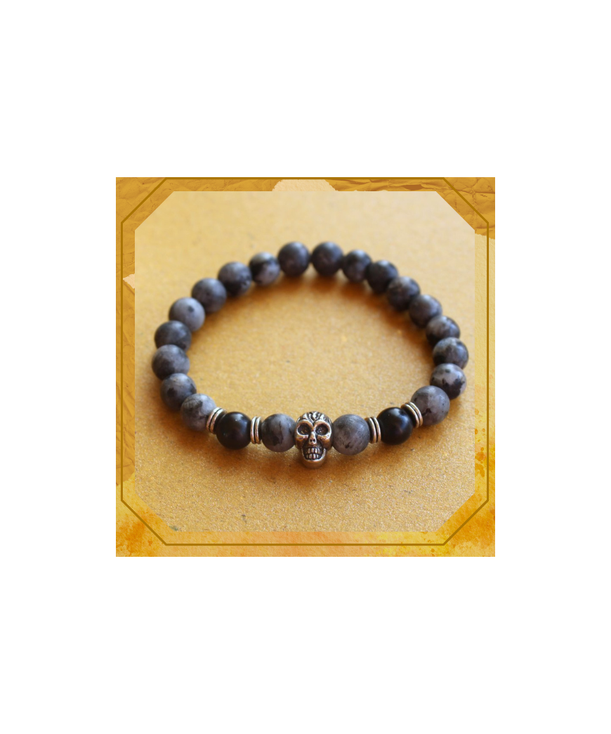 Bracelet Tête de mort en Labradorite et Agate noire