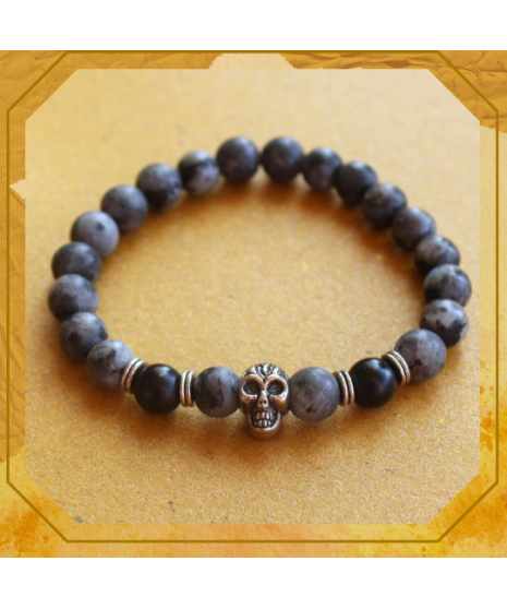 Bracelet Tête de mort en Labradorite et Agate noire