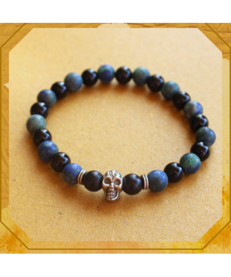 Bracelet Tête de mort en Chrysocolle et en Agate noire