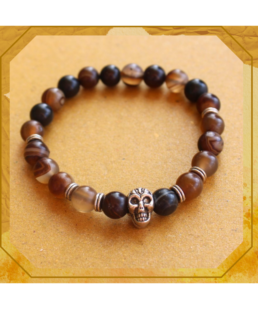 Bracelet Tête de mort en Agate et en Obsidienne
