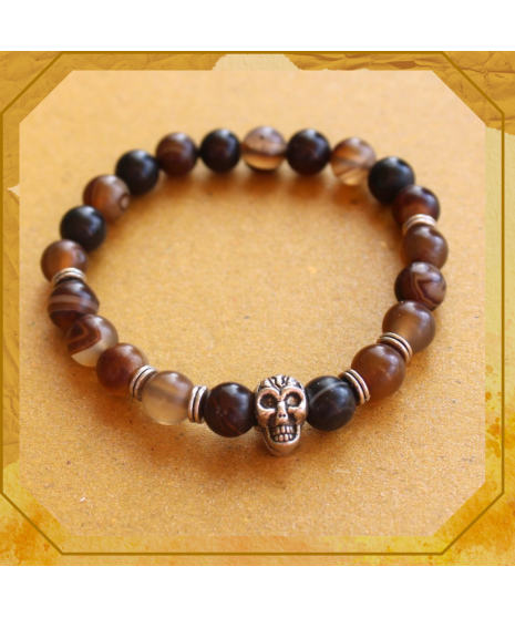 Bracelet Tête de mort en Agate et en Obsidienne