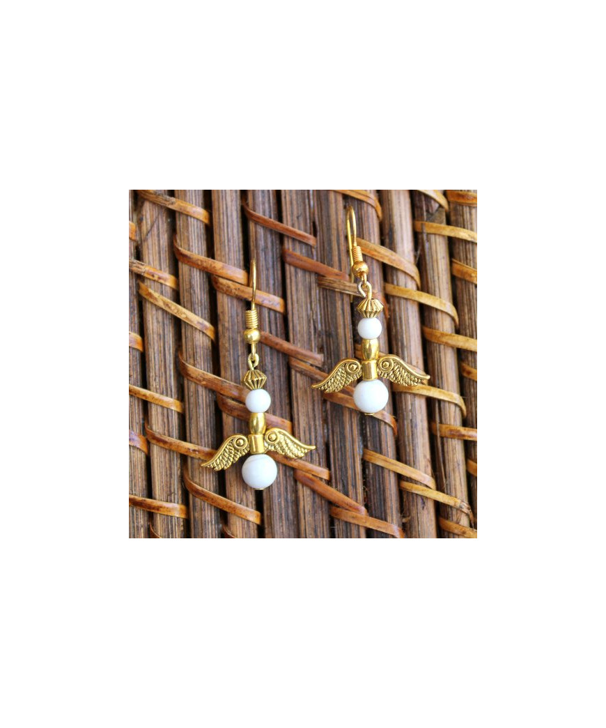 Boucles d'Oreilles Ange  blanches en Howlite