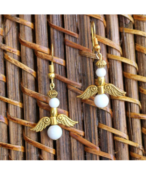 Boucles d'Oreilles Ange  blanches en Howlite