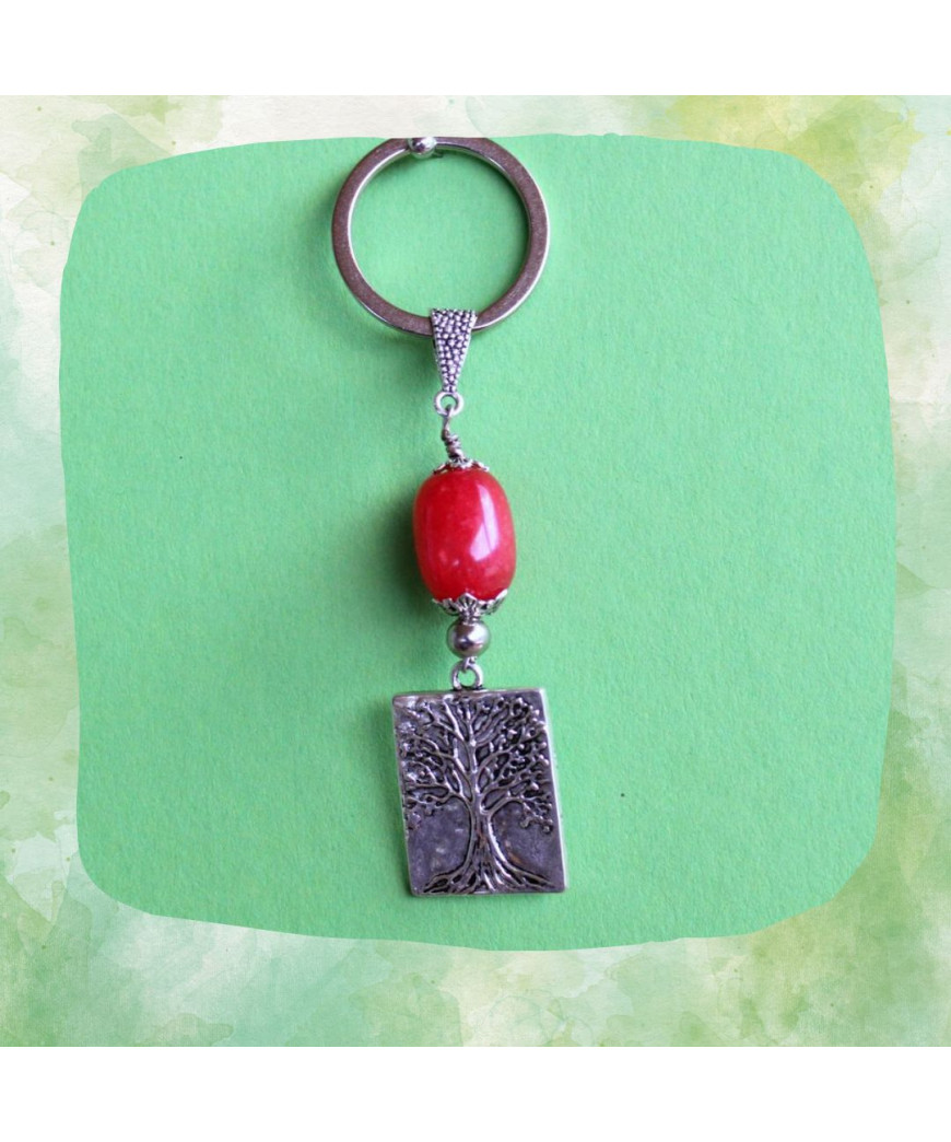 Porte-Clefs Arbre de vie en Jade rouge