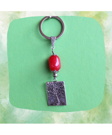 Porte-Clefs Arbre de vie en Jade rouge