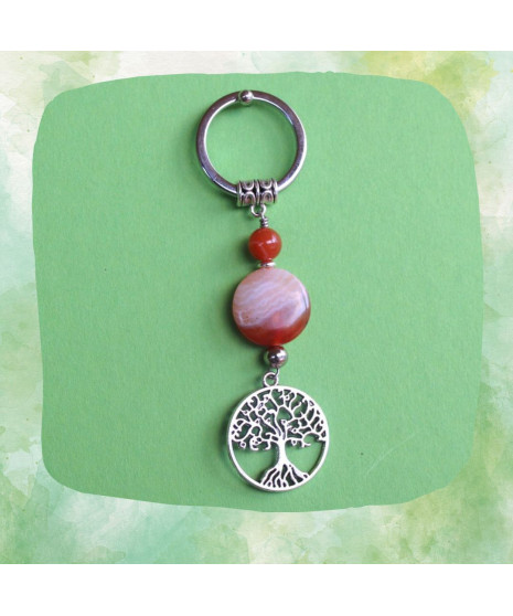 Porte-Clefs Arbre de vie en Agate orange