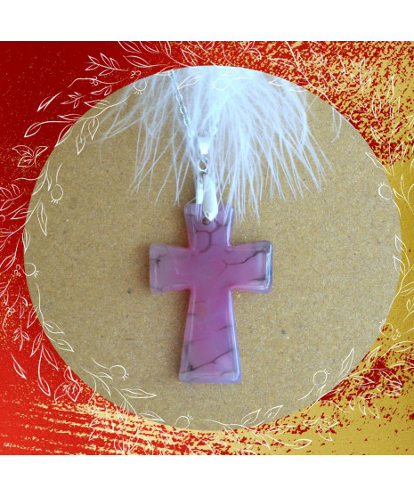 Pendentif Croix en Agate rose