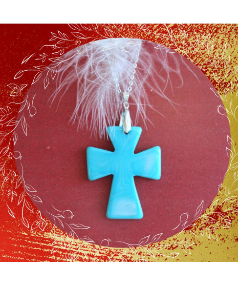 Pendentif Croix en Agate bleue