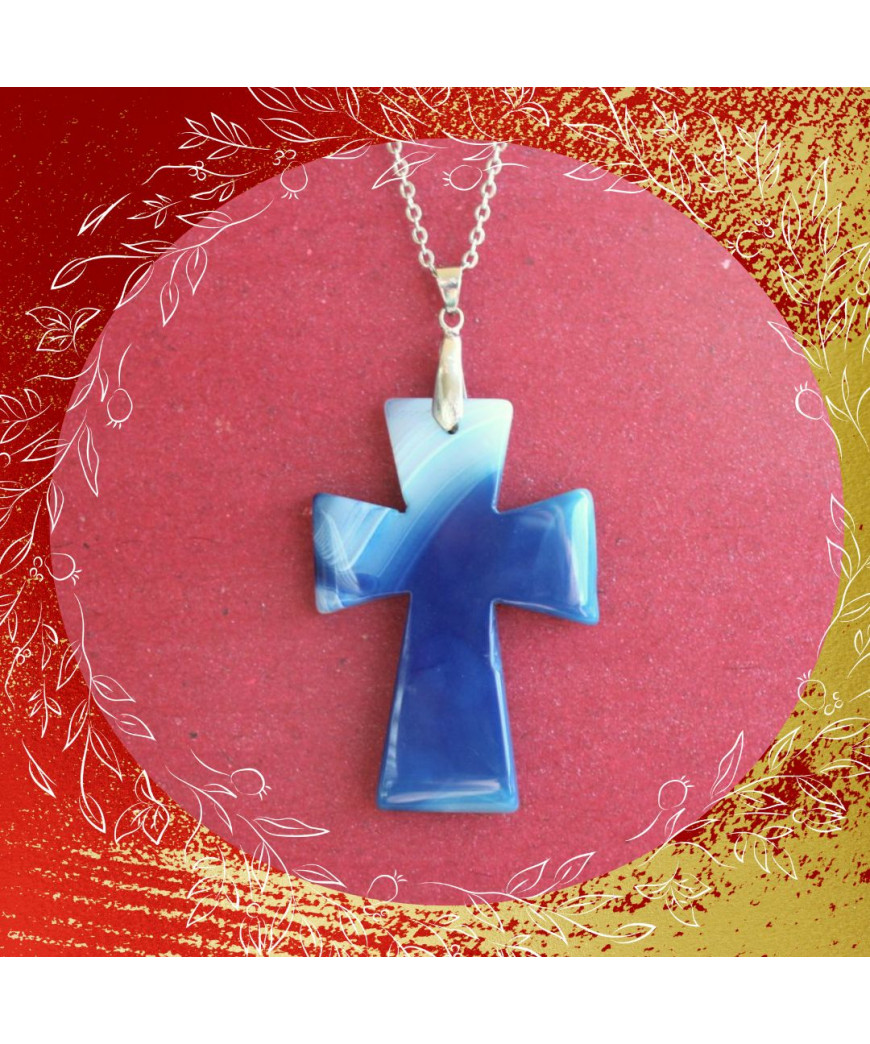 Pendentif Croix en Agate bleue