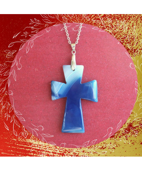 Pendentif Croix en Agate bleue