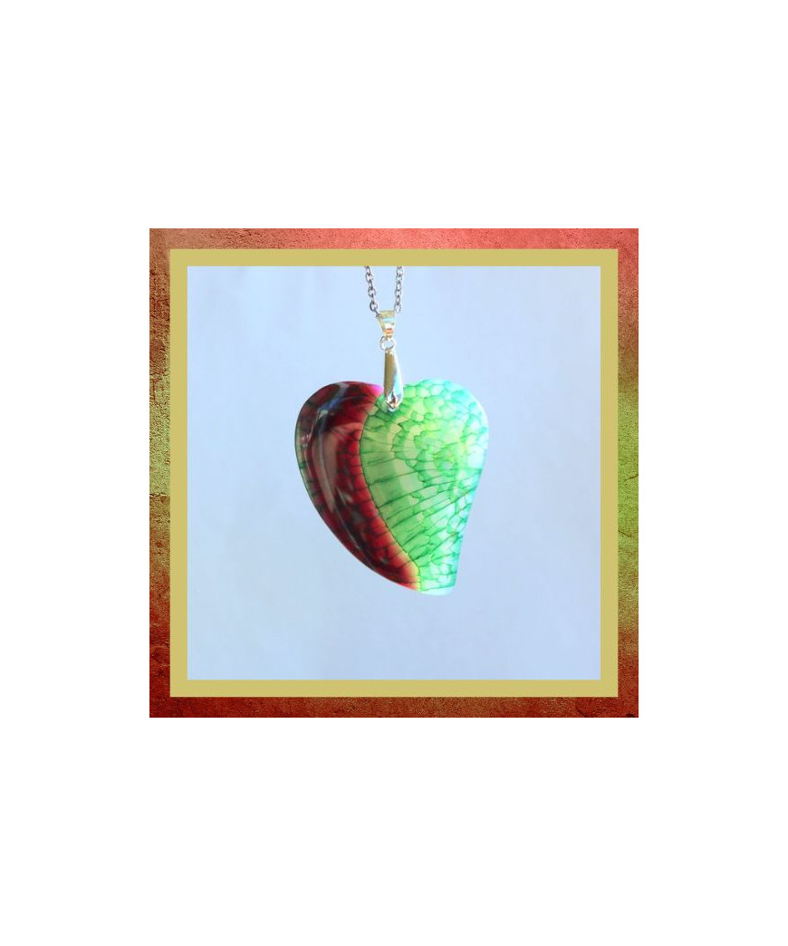 Pendentif Cœur Agate vert et violet