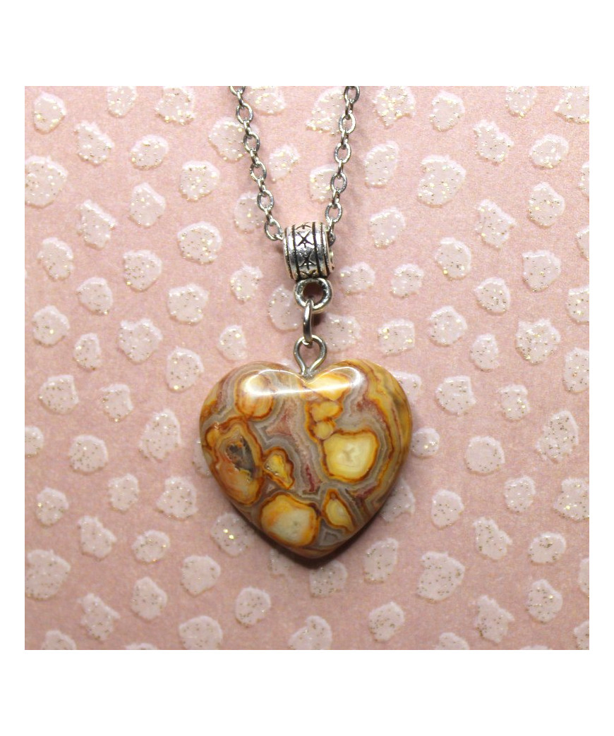 Pendentif Cœur en Agate crazy beige