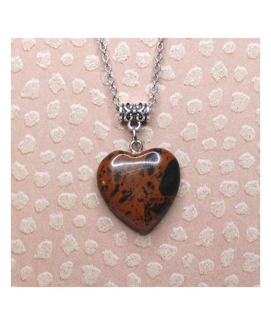 Pendentif Cœur en Obsidienne acajou