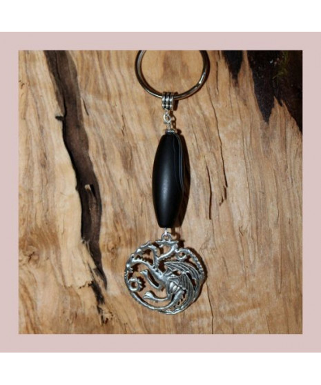 Porte-clefs Dragon en Agate noire