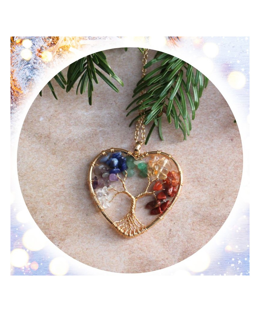 Pendentif Arbre de vie, aux couleurs des 7 Chakras