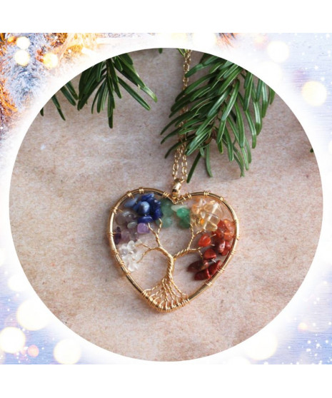 Pendentif Arbre de vie, aux couleurs des 7 Chakras