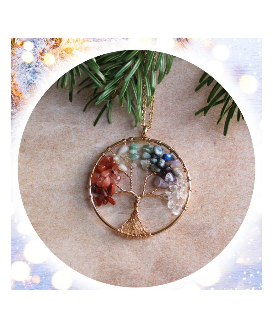 Pendentif Arbre de vie, aux couleurs des 7 Chakras