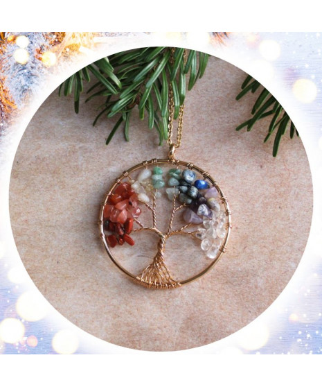 Pendentif Arbre de vie, aux couleurs des 7 Chakras
