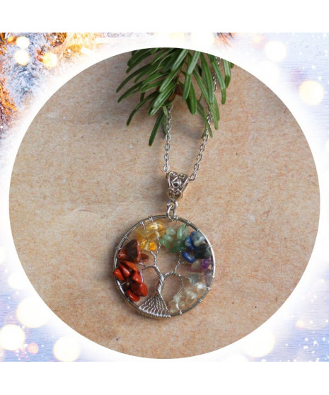 Pendentif Arbre de vie, aux couleurs des 7 Chakras