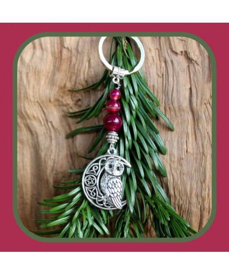 Porte-clefs Chouette en Agate rose
