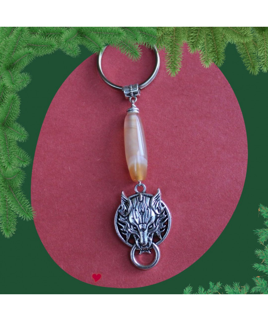 Porte-clefs Loup en Agate