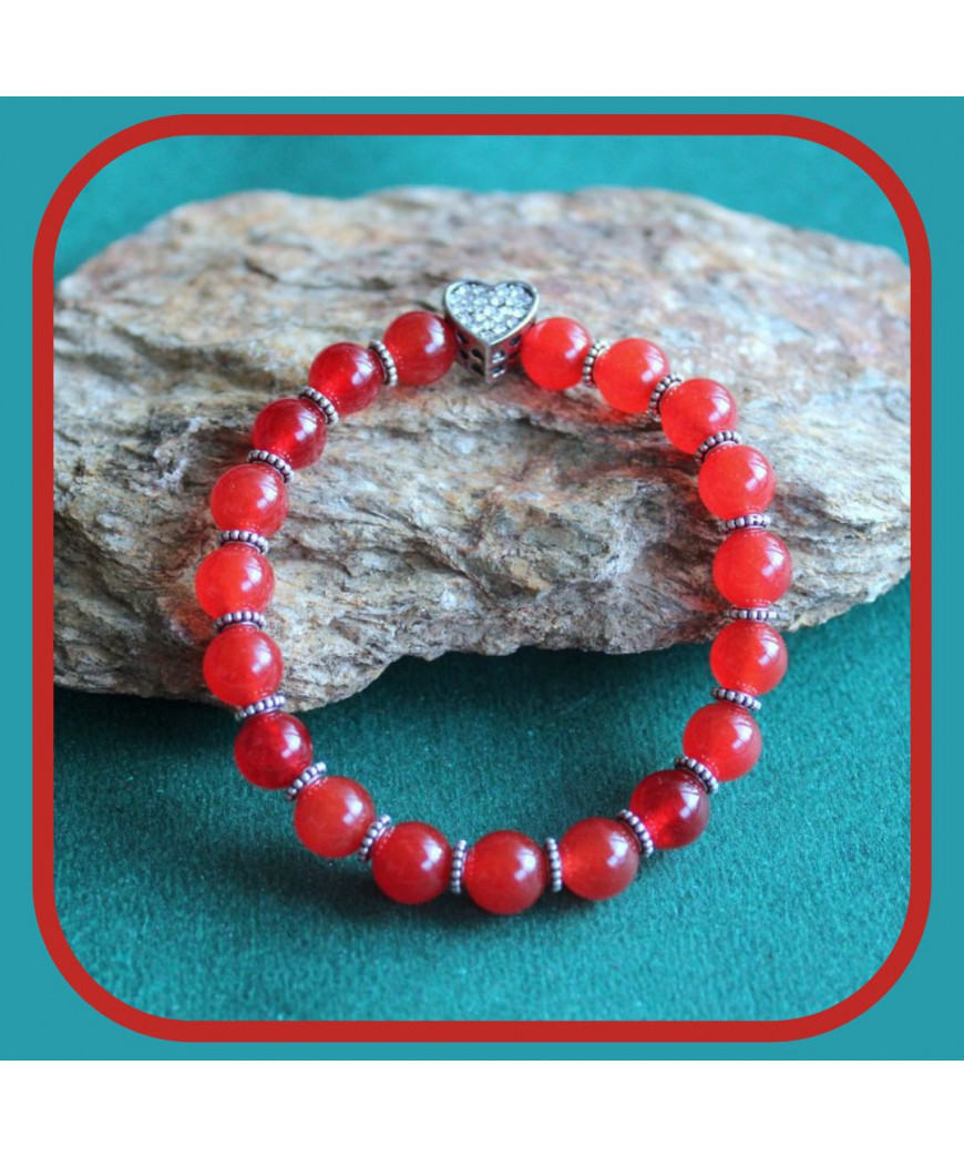 Bracelet Cœur en Agate rouge