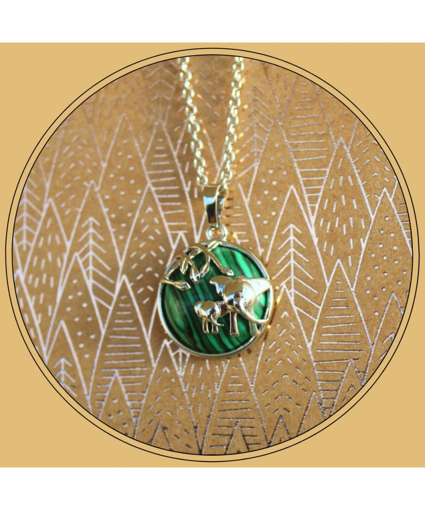 Pendentif Eléphants en Malachite