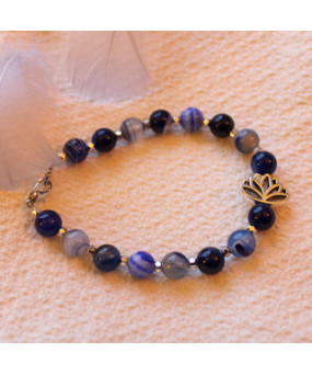 Bracelet Lotus en Agate bleue
