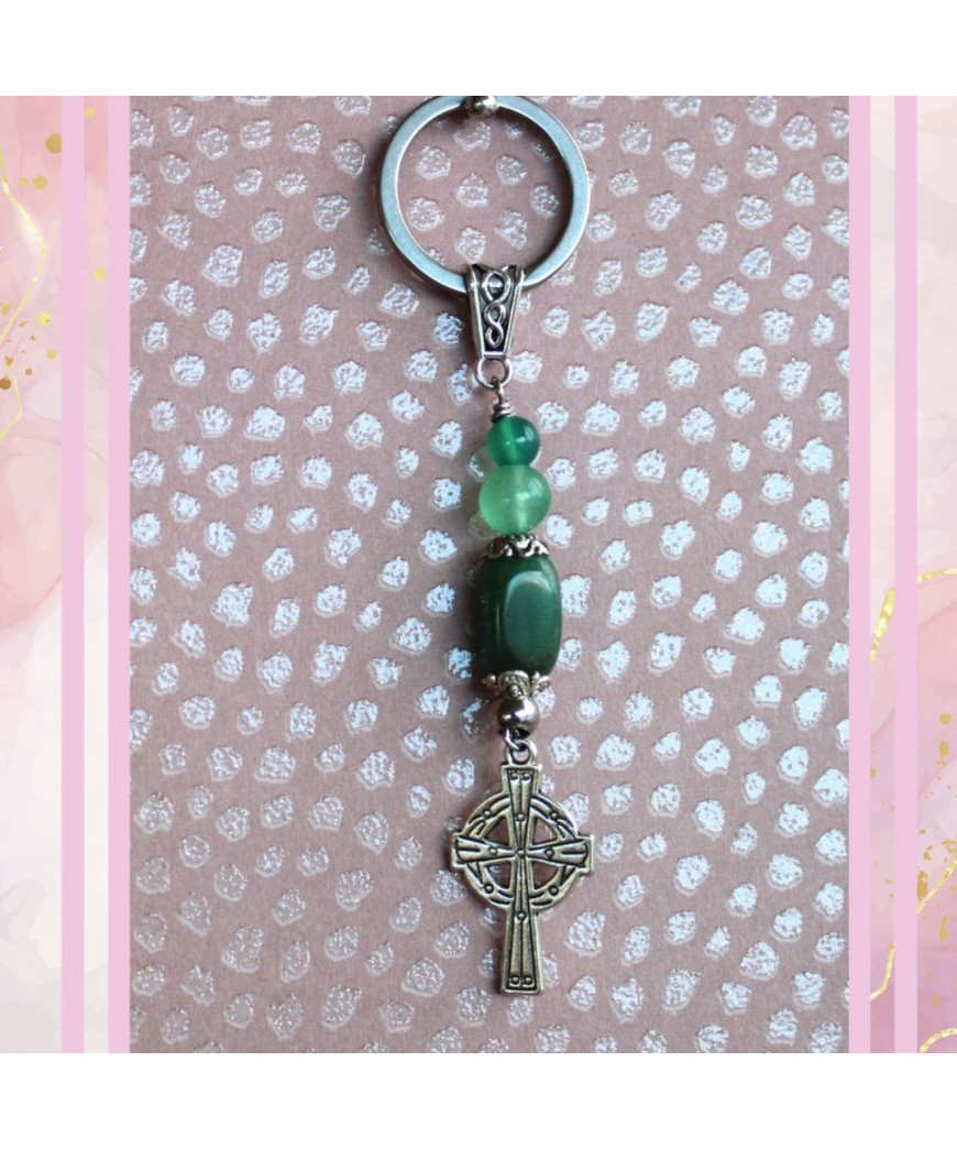 Porte-Clefs Croix en Aventurine