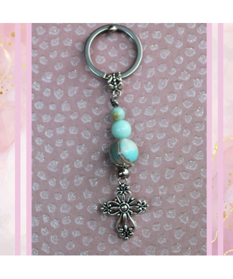 Porte-Clefs Croix en Amazonite