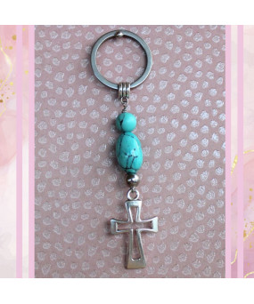 Porte-Clefs Croix en Turquoise