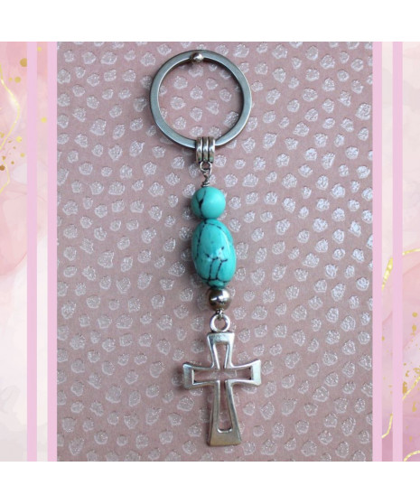 Porte-Clefs Croix en Turquoise