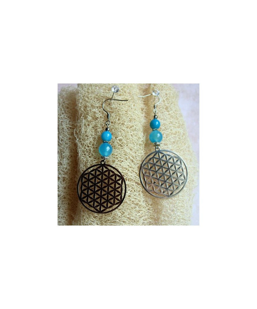 Boucles d'Oreilles bleues Fleur de Vie