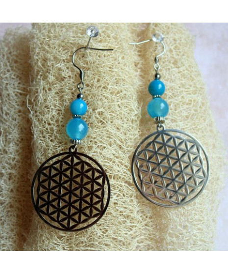 Boucles d'Oreilles bleues Fleur de Vie