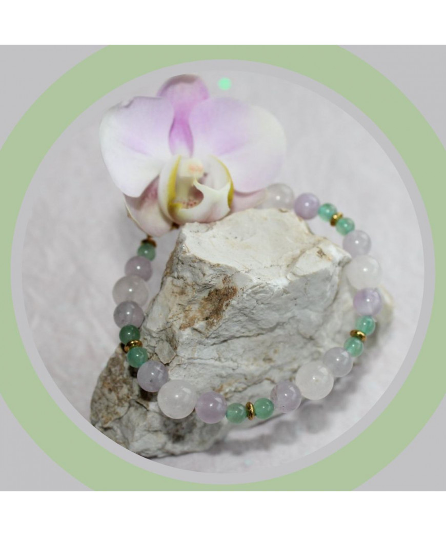 Bracelet en Aventurine, en Améthyste et en Quartz rose