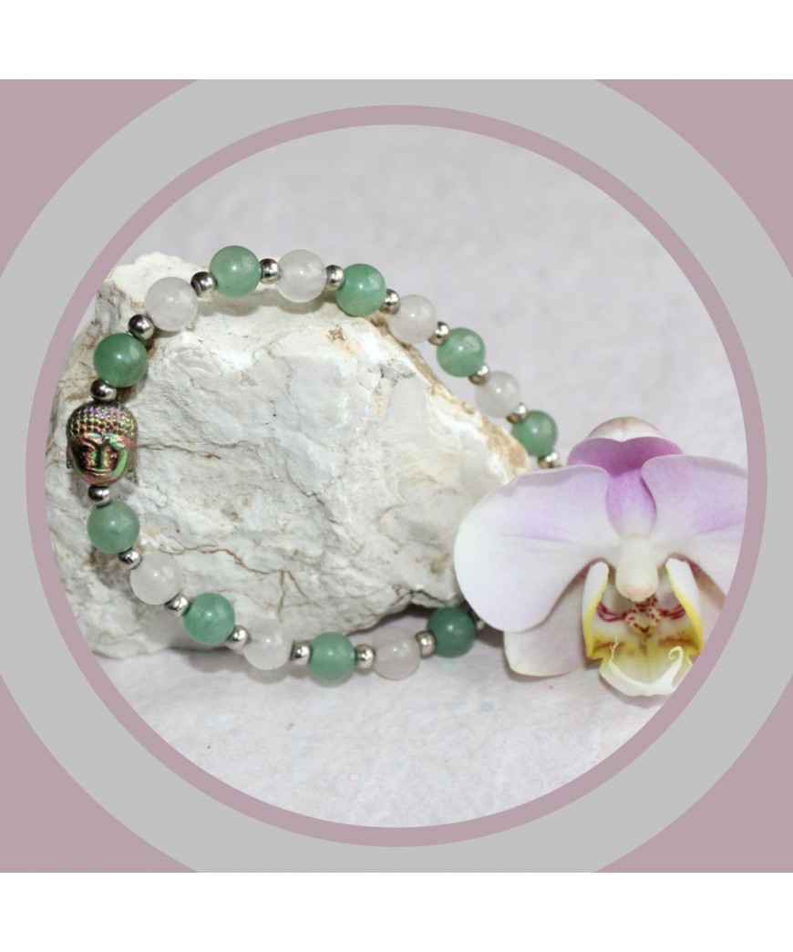 Bracelet Bouddha en Aventurine et Quartz-rose